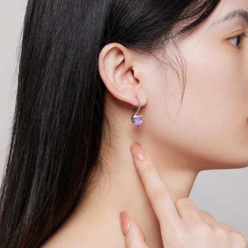 (image for) Pandora Style Melting Heart Hoop Earrings - BSE833 - View 5