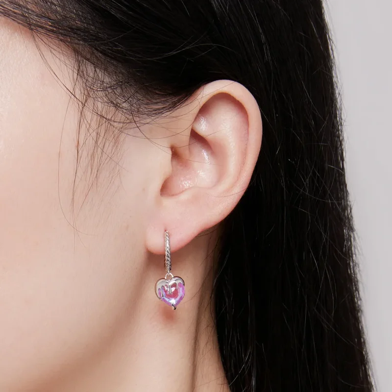 (image for) Pandora Style Melting Heart Hoop Earrings - BSE833 - View 7