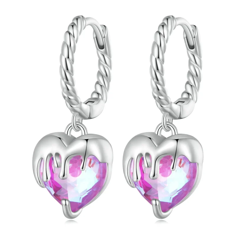 (image for) Pandora Style Melting Heart Hoop Earrings - BSE833 - Product Image