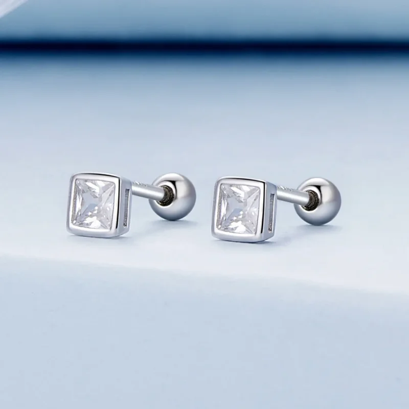 (image for) Pandora-style Mini Princess Zirconia Stud Earrings - BSE885-S - View 2