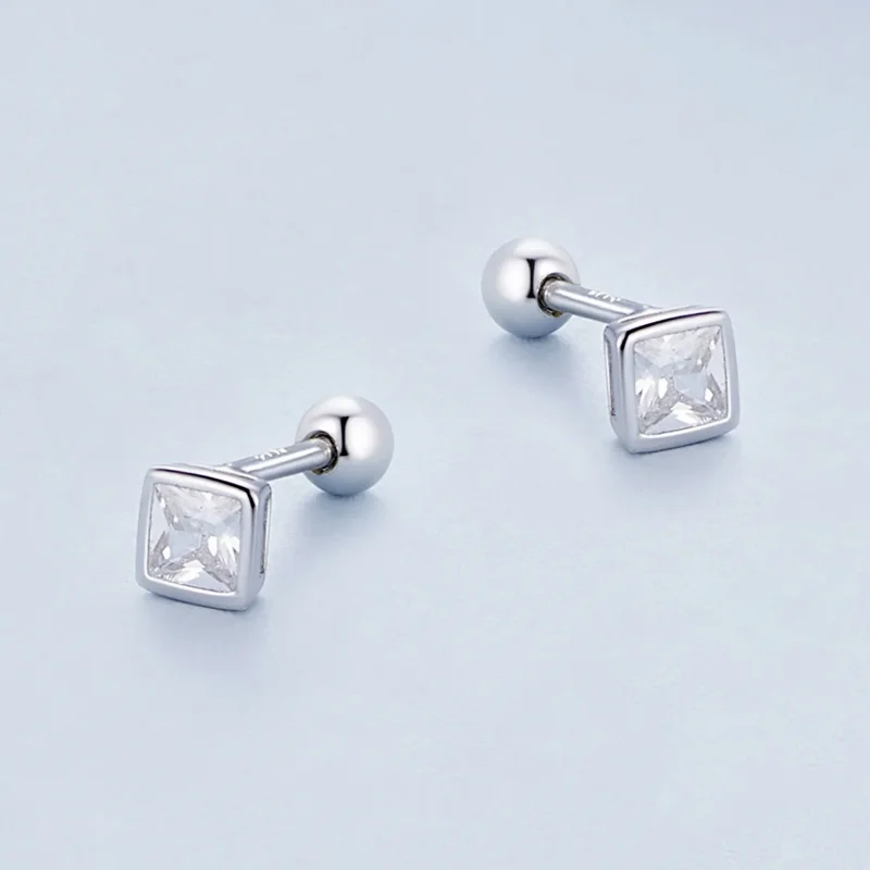 (image for) Pandora-style Mini Princess Zirconia Stud Earrings - BSE885-S - View 3