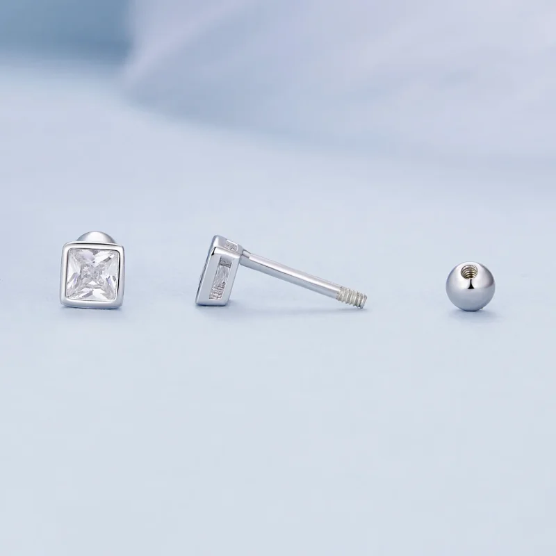 (image for) Pandora-style Mini Princess Zirconia Stud Earrings - BSE885-S - View 4