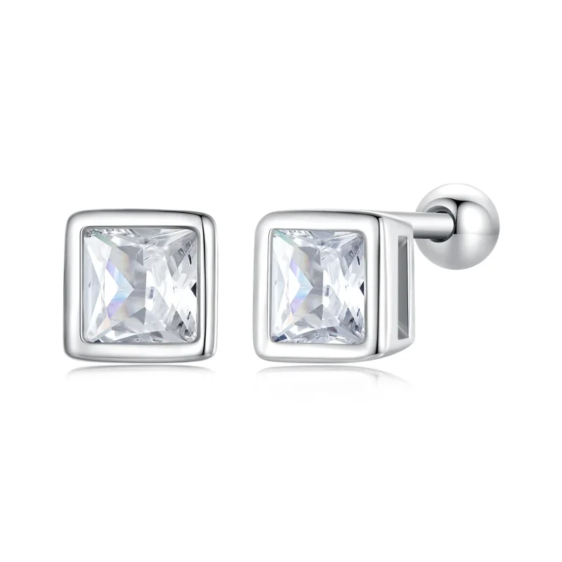 (image for) Pandora-style Mini Princess Zirconia Stud Earrings - BSE885-S - Product Image