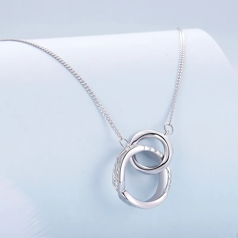(image for) Pandora Style Mobius Double Ring Necklace - BSN362 - View 3