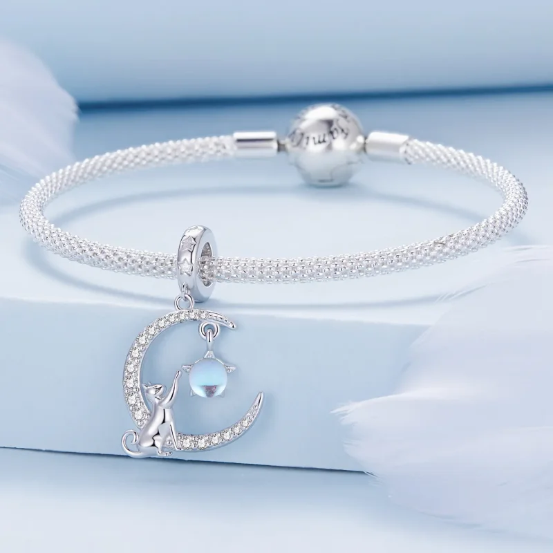 (image for) Pandora Style Moon Cat Dangle - BSC810 - View 3