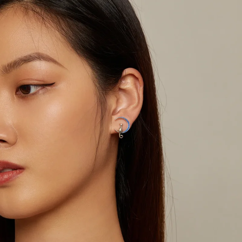 (image for) Pandora-style Moon Cat Stud Earrings - SCE1609 - View 6