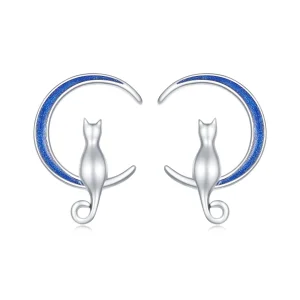 (image for) Pandora-style Moon Cat Stud Earrings - SCE1609