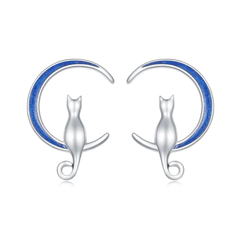 (image for) Pandora-style Moon Cat Stud Earrings - SCE1609 - Product Image
