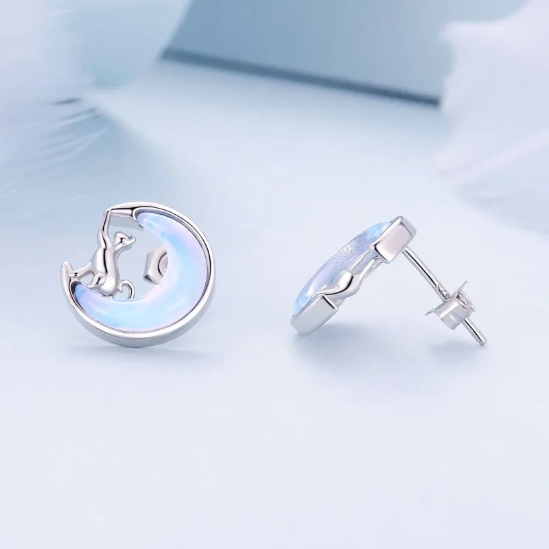 (image for) Pandora-style Moon Cat Studs Earrings - BSE913 - View 4