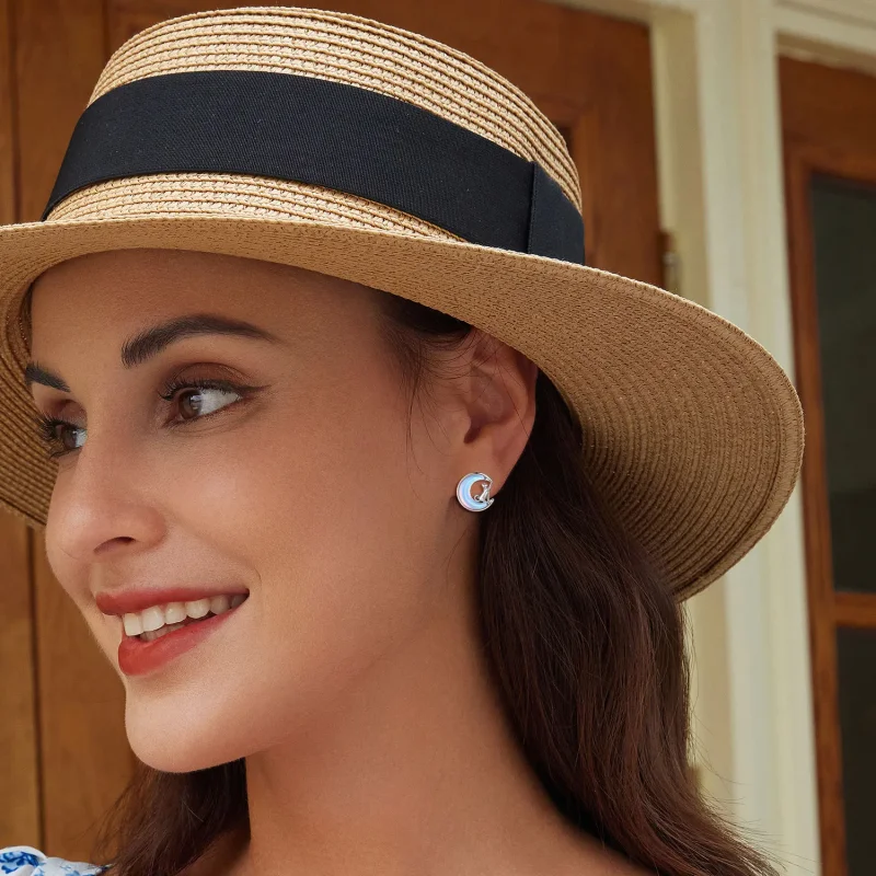 (image for) Pandora-style Moon Cat Studs Earrings - BSE913 - View 6