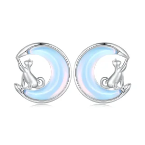 (image for) Pandora-style Moon Cat Studs Earrings - BSE913