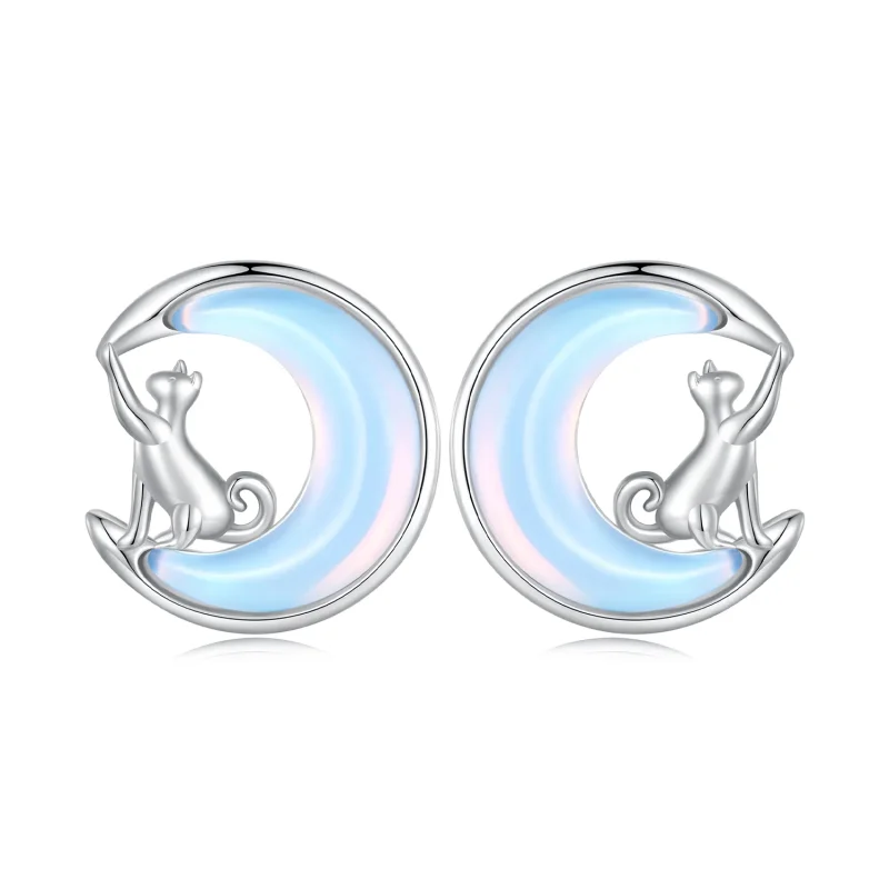 (image for) Pandora-style Moon Cat Studs Earrings - BSE913 - Product Image