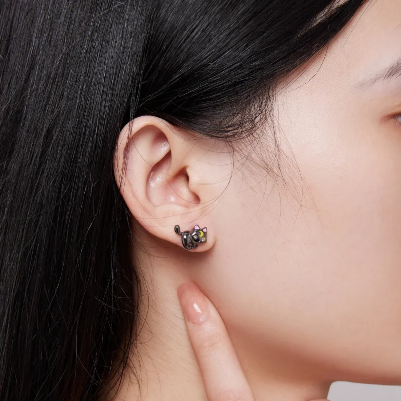 (image for) Pandora Style Moon Kitten Stud Earrings - SCE1584 - View 5