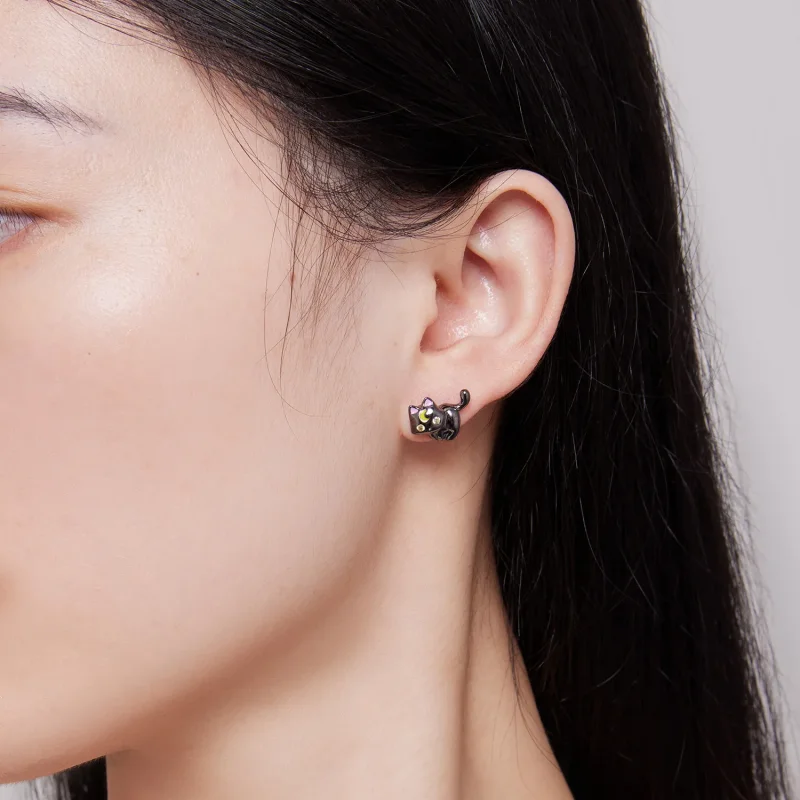 (image for) Pandora Style Moon Kitten Stud Earrings - SCE1584 - View 6