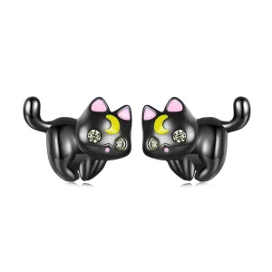 (image for) Pandora Style Moon Kitten Stud Earrings - SCE1584