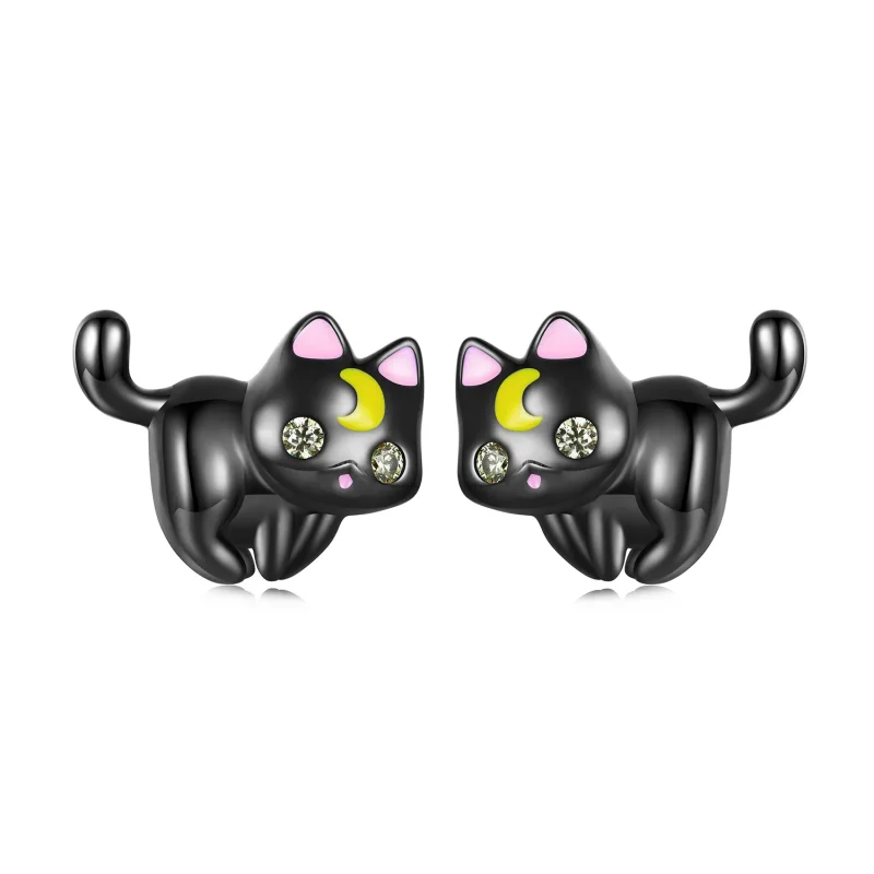 (image for) Pandora Style Moon Kitten Stud Earrings - SCE1584 - Product Image