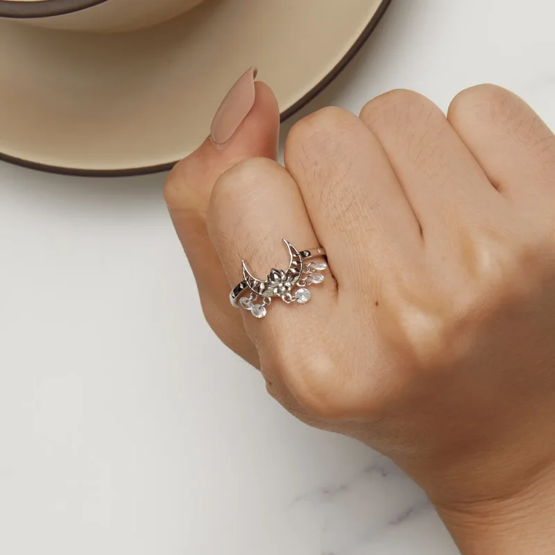 (image for) Pandora Style Moon Lotus Ring - SCR955 - View 6