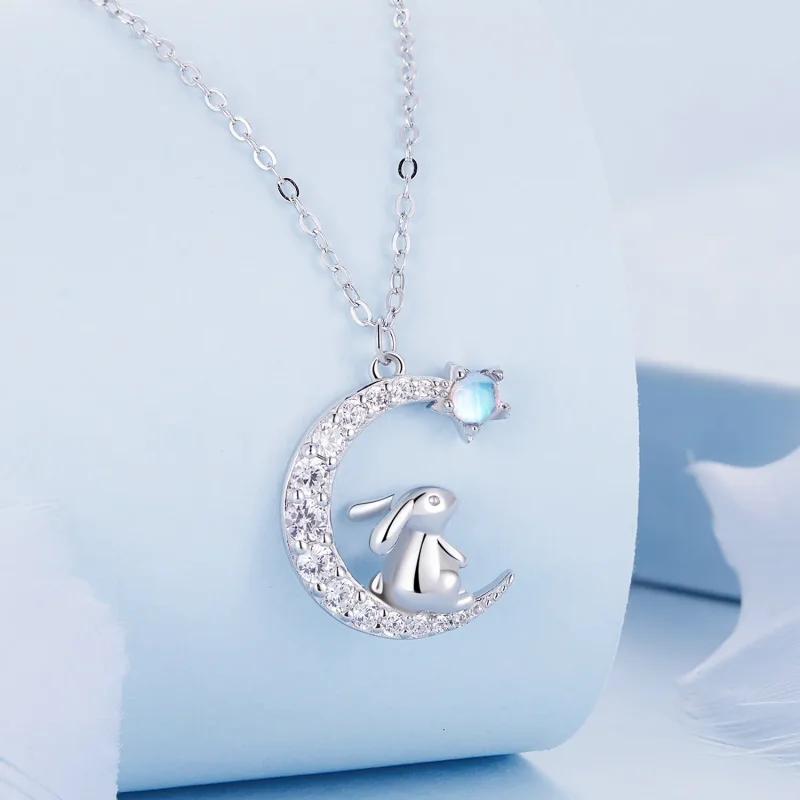 (image for) Pandora Style Moon Rabbit Necklace - BSN302 - View 2