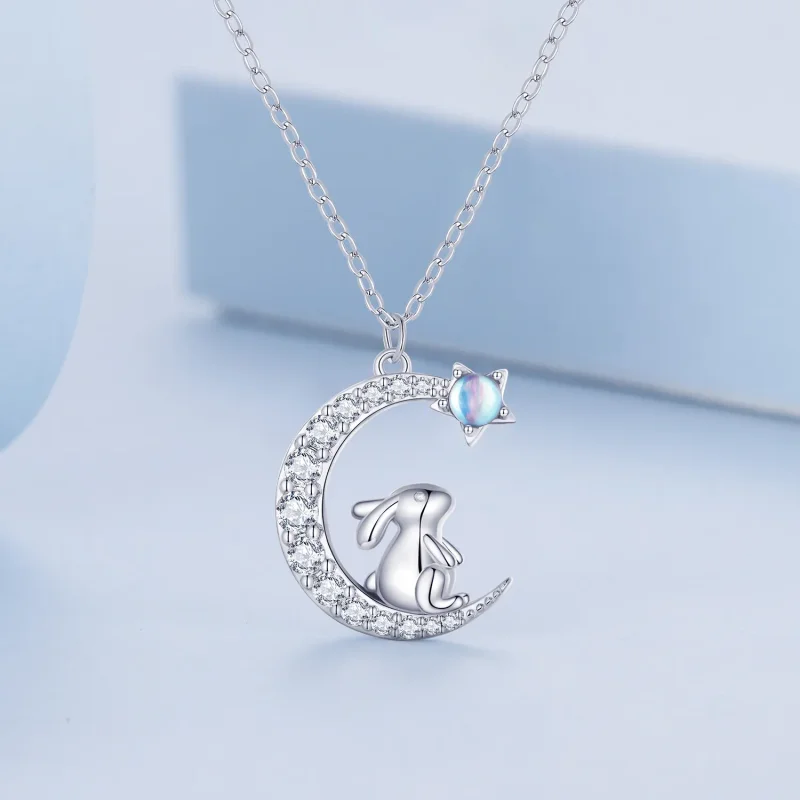 (image for) Pandora Style Moon Rabbit Necklace - BSN302 - View 3