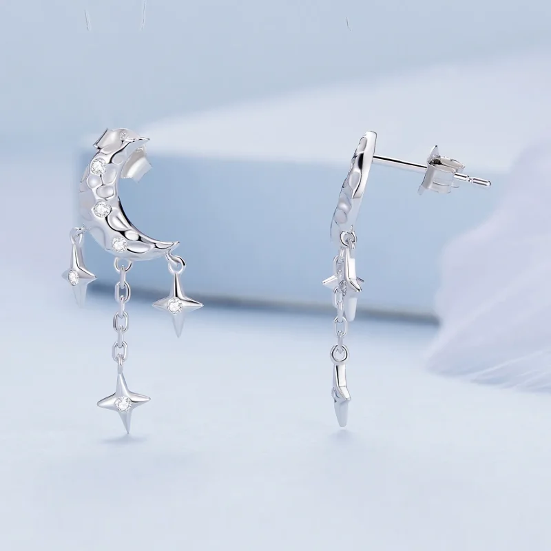 (image for) Pandora Style Moon Tassel Studs Earrings - BSE858 - View 3