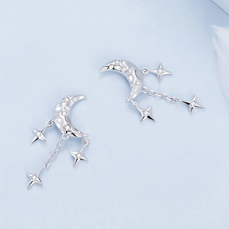 (image for) Pandora Style Moon Tassel Studs Earrings - BSE858 - View 4