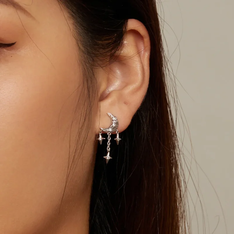 (image for) Pandora Style Moon Tassel Studs Earrings - BSE858 - View 7