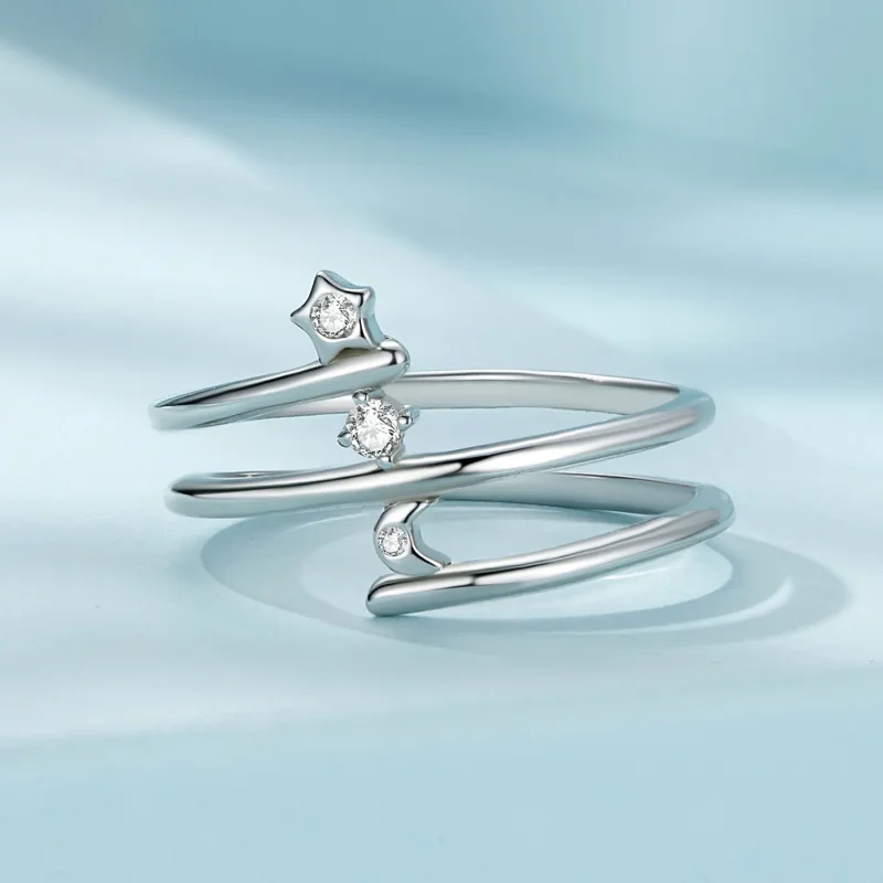 (image for) Pandora Style Multi-Layered Star and Moon Ring - SCR970 - View 3