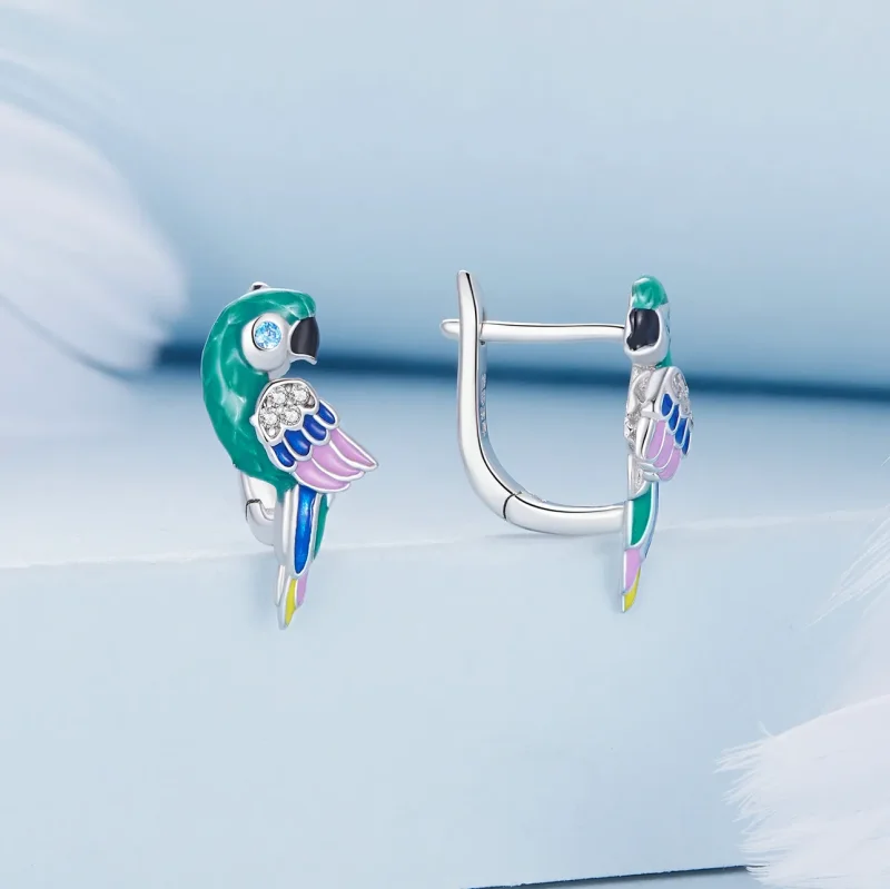 (image for) Pandora Style Parrot Hoop Earrings - BSE829 - View 2