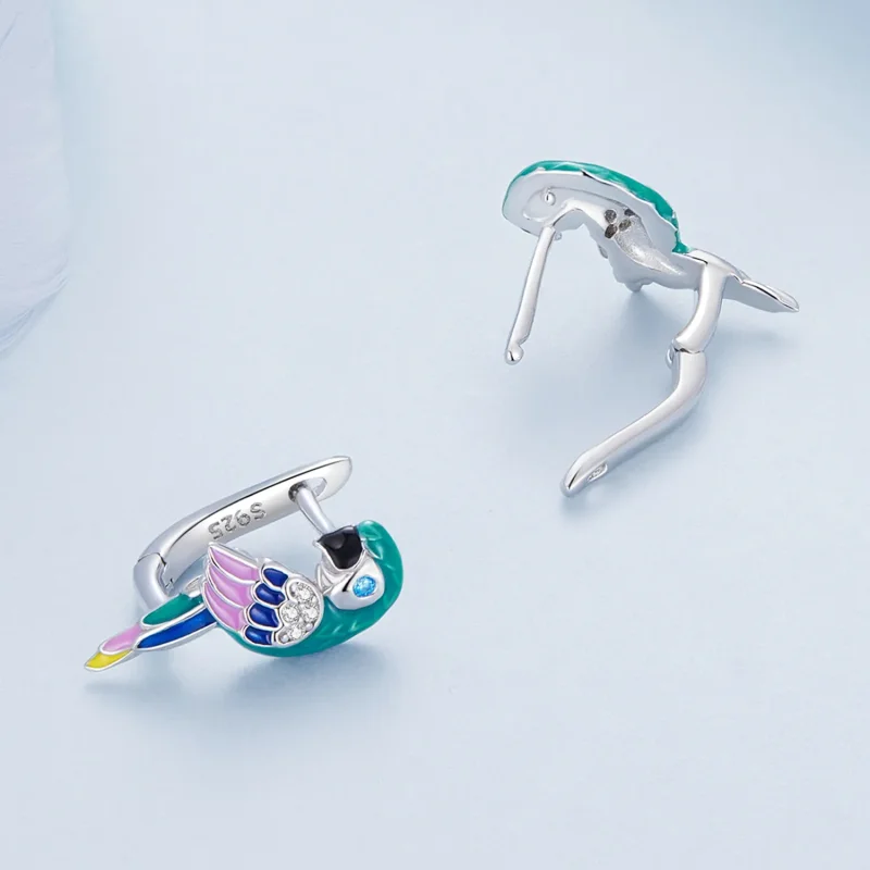 (image for) Pandora Style Parrot Hoop Earrings - BSE829 - View 4