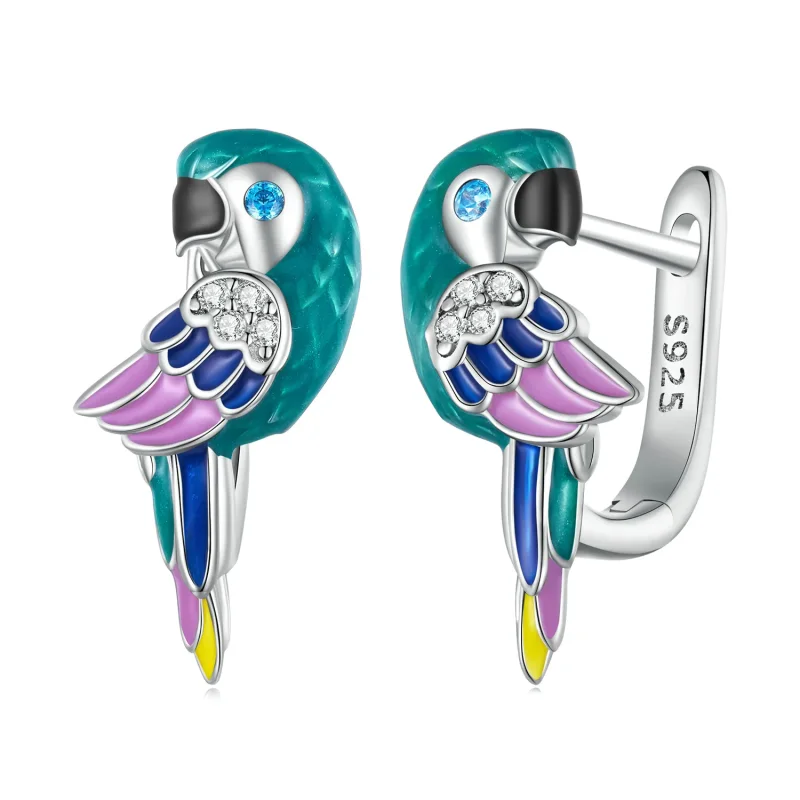 (image for) Pandora Style Parrot Hoop Earrings - BSE829 - Product Image
