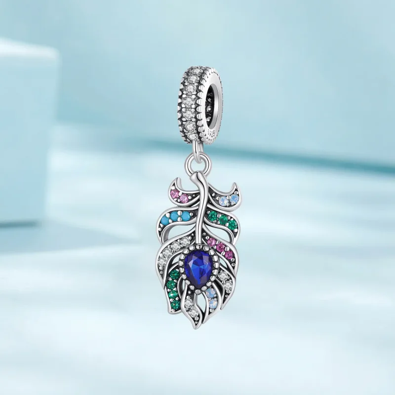 (image for) Pandora Style Peacock Feather Dangle - SCC2590 - View 2