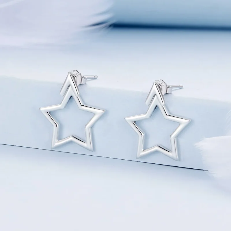 (image for) Pandora Style Pentagram Studs Earrings - BSE901 - View 2