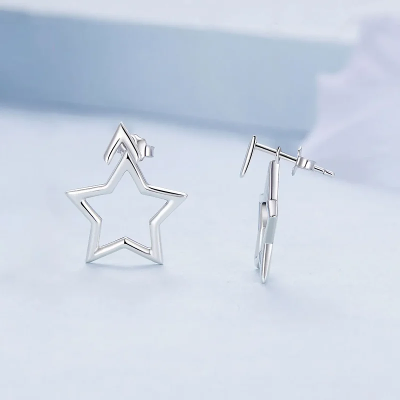 (image for) Pandora Style Pentagram Studs Earrings - BSE901 - View 3