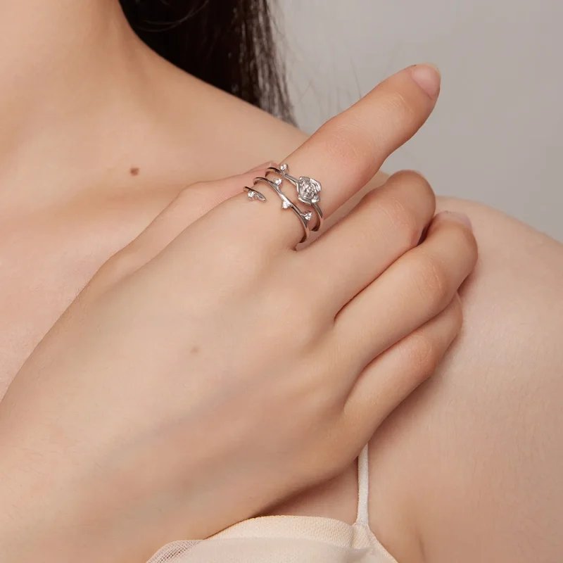 (image for) Pandora Style Personalized Versatile Rose Vine Ring - BSR404 - View 5