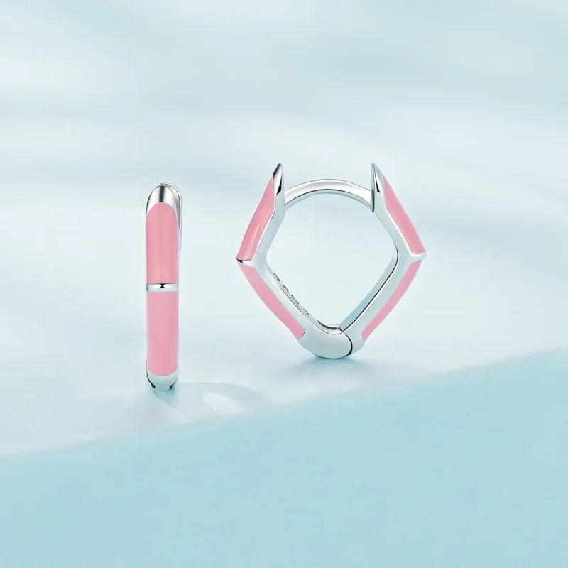 (image for) Pandora Style Pink Diamond Hoop Earrings - SCE1569-PK - View 2