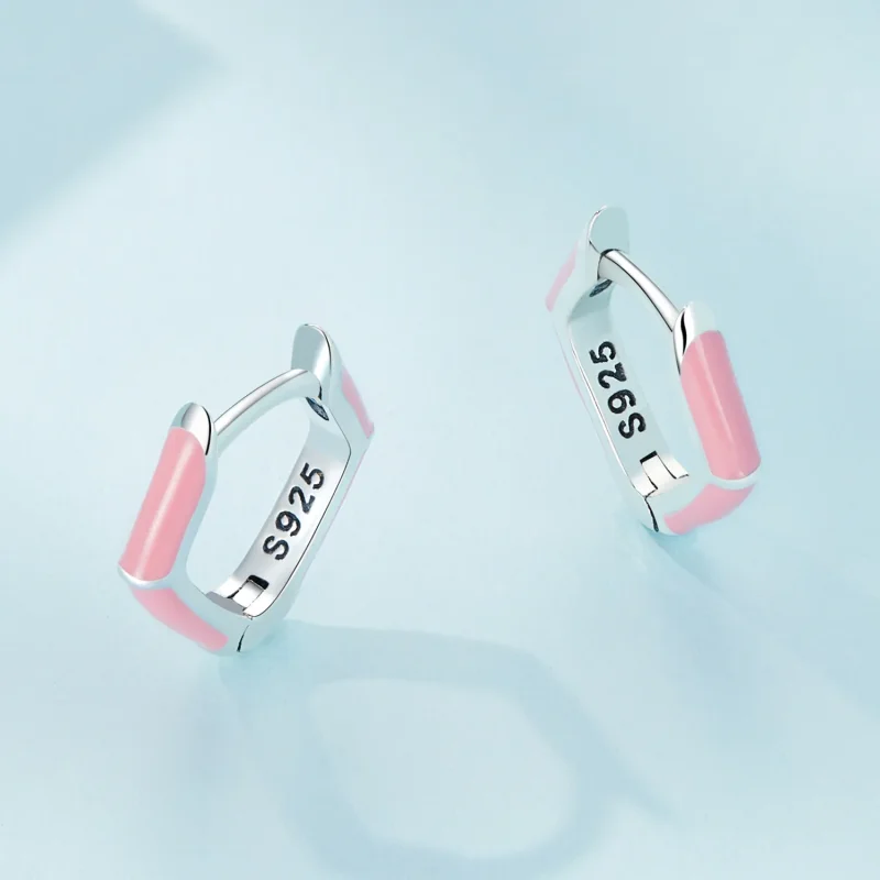 (image for) Pandora Style Pink Diamond Hoop Earrings - SCE1569-PK - View 3