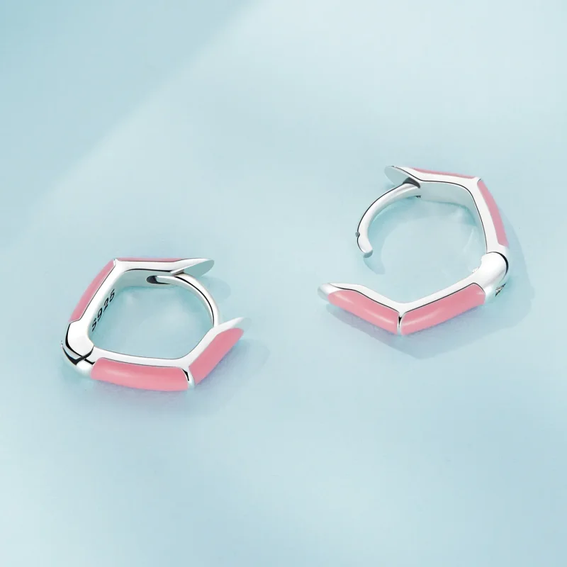 (image for) Pandora Style Pink Diamond Hoop Earrings - SCE1569-PK - View 4