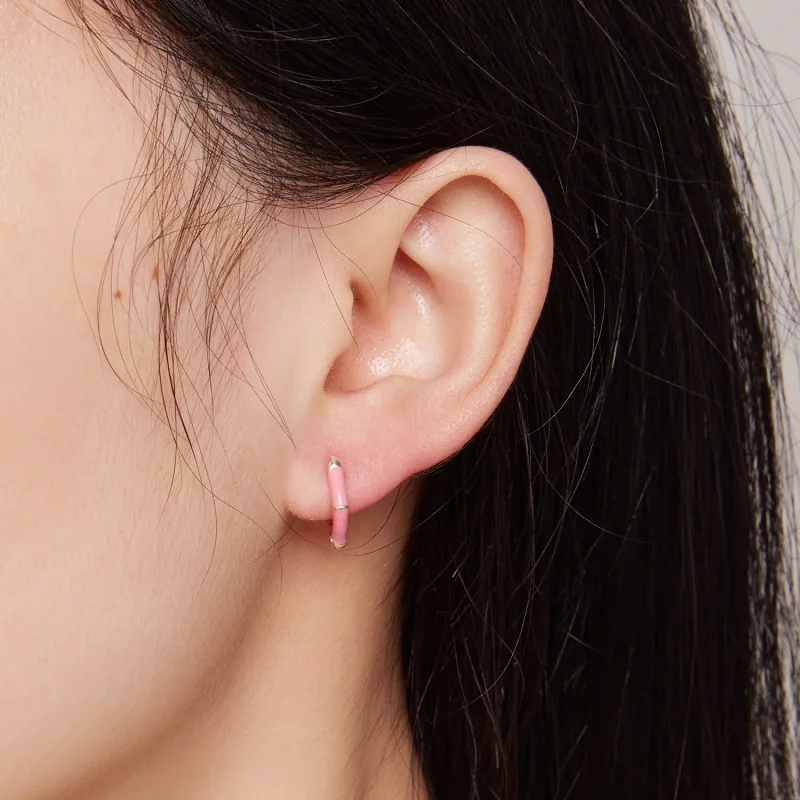 (image for) Pandora Style Pink Diamond Hoop Earrings - SCE1569-PK - View 5