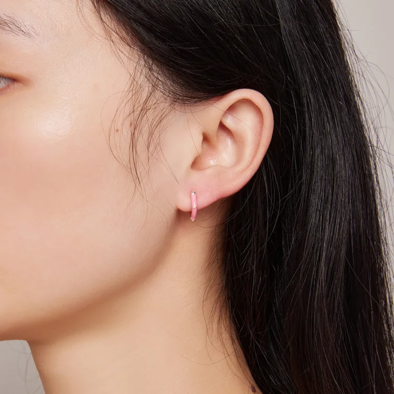 (image for) Pandora Style Pink Diamond Hoop Earrings - SCE1569-PK - View 7