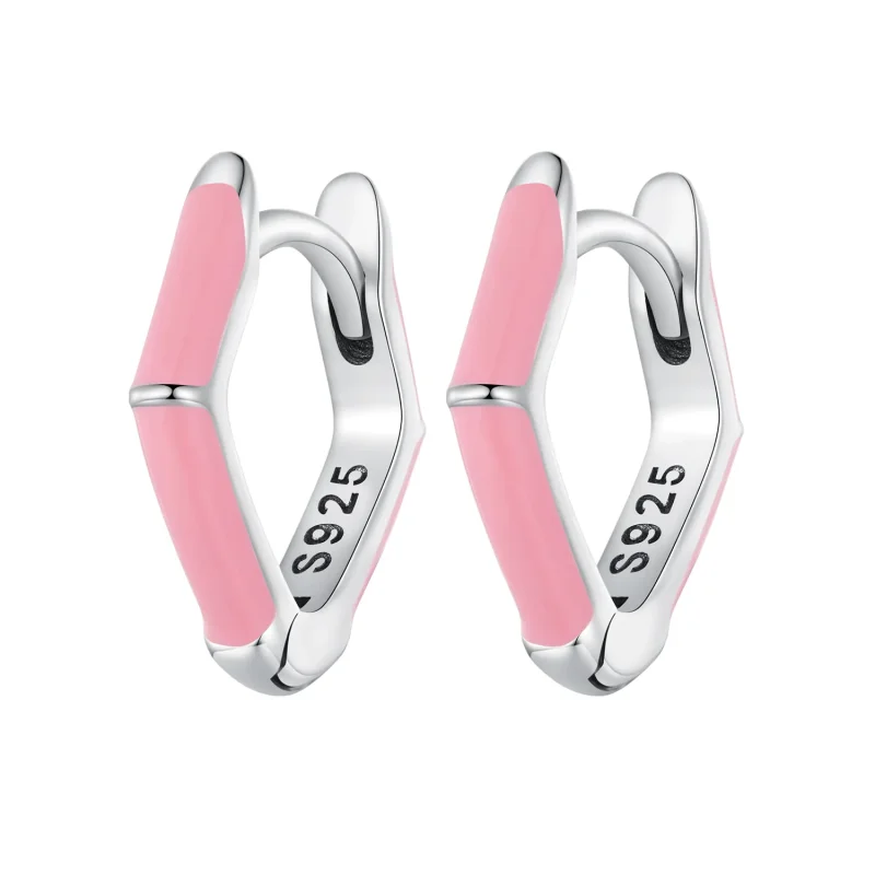 (image for) Pandora Style Pink Diamond Hoop Earrings - SCE1569-PK - Product Image