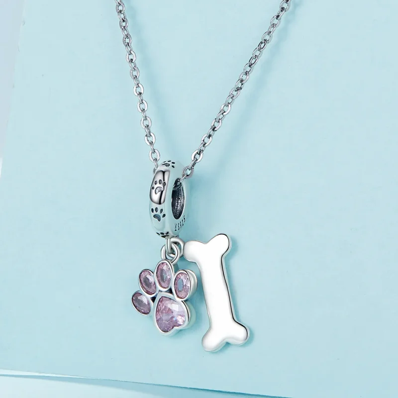 (image for) Pandora Style Pink Dog Paw Bone Dangle - SCC2127-PK - View 2