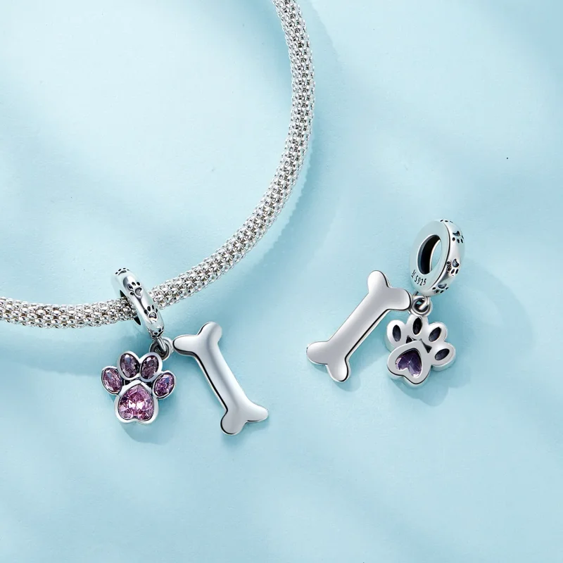 (image for) Pandora Style Pink Dog Paw Bone Dangle - SCC2127-PK - View 4