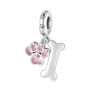 (image for) Pandora Style Pink Dog Paw Bone Dangle - SCC2127-PK
