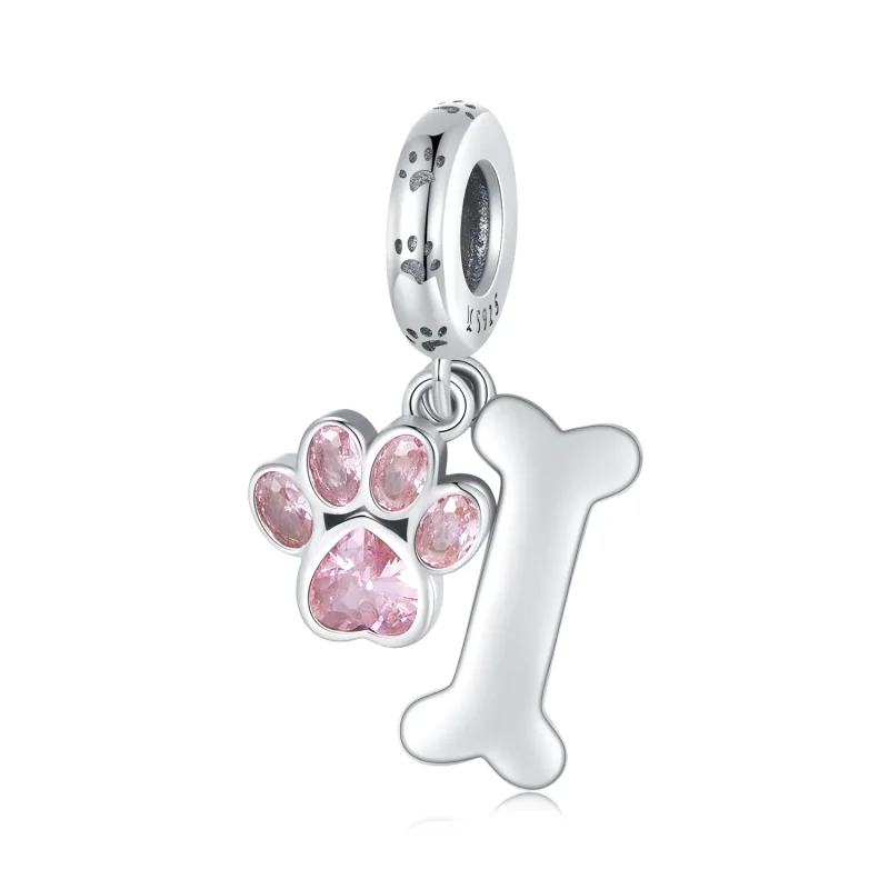 (image for) Pandora Style Pink Dog Paw Bone Dangle - SCC2127-PK - Product Image