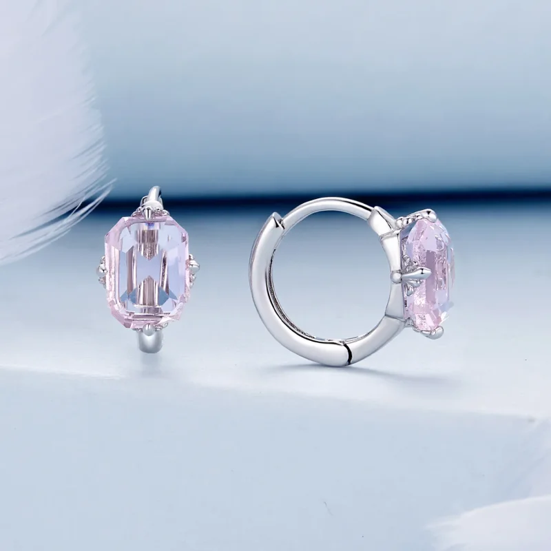 (image for) Pandora Style Pink Gem Hoop Earrings - BSE889 - View 2