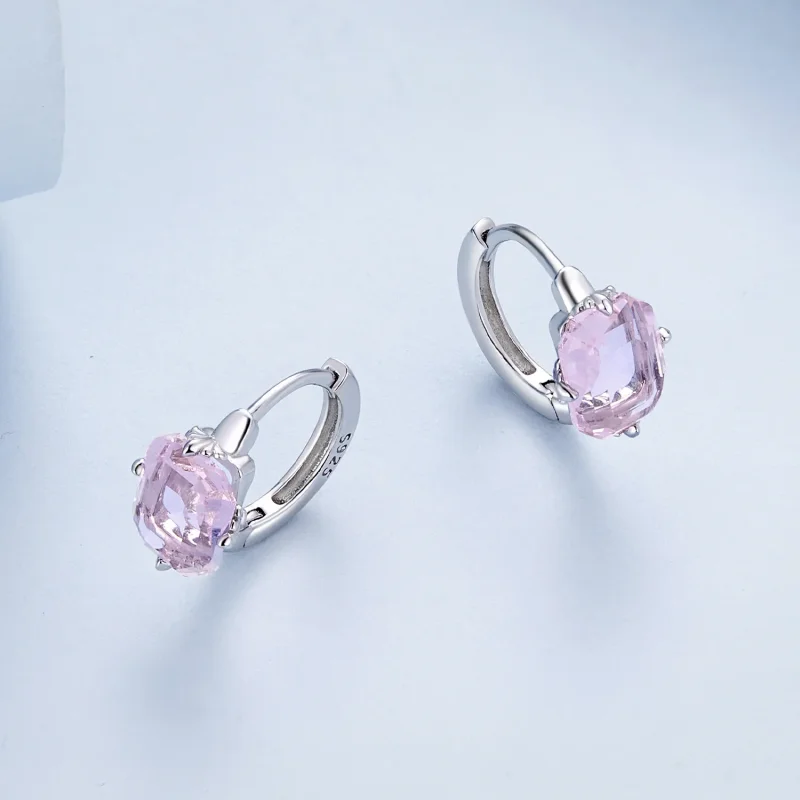 (image for) Pandora Style Pink Gem Hoop Earrings - BSE889 - View 3