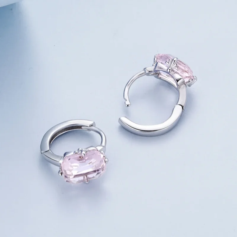 (image for) Pandora Style Pink Gem Hoop Earrings - BSE889 - View 4