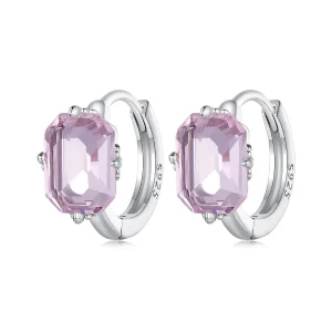 (image for) Pandora Style Pink Gem Hoop Earrings - BSE889