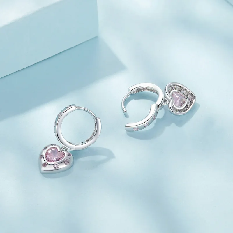 (image for) Pandora Style Pink Heart-Shaped Hoop Earrings - SCE1625 - View 4