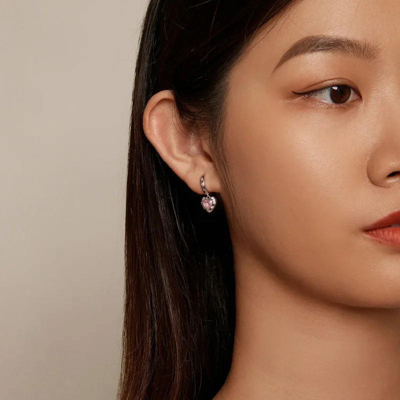 (image for) Pandora Style Pink Heart-Shaped Hoop Earrings - SCE1625 - View 7